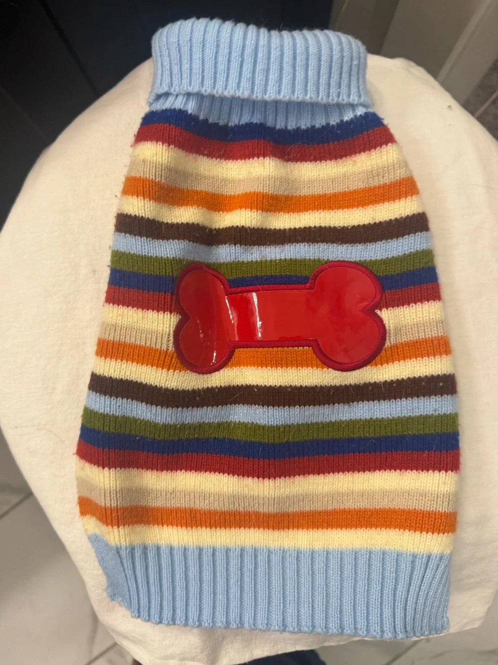 SimplyDog Multicolor Striped Knit Dog Sweater Blue Red Bone